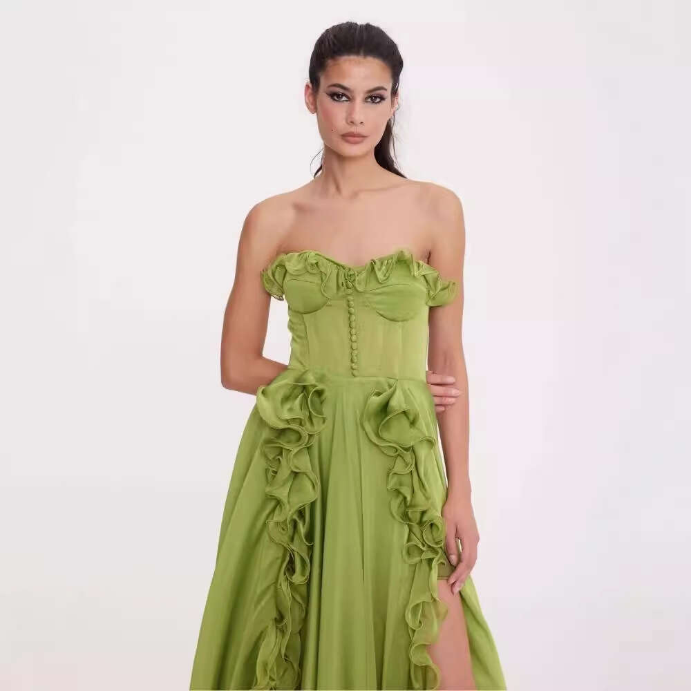 Maxi Dress French Banquet Style Long Summer New Pleated Ruffle Edge Waist Slimming A Line Dress For Women Formai Dress