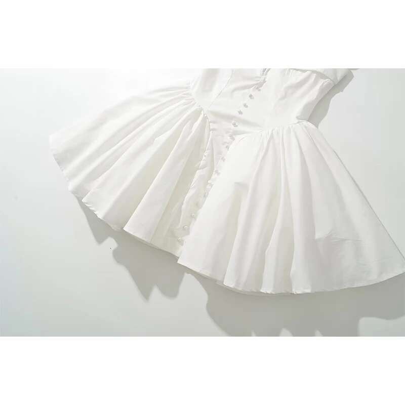 Summer Women Sexy Fit And Flare White Mini Dresses Short Sleeve Low Waist Elegant Party Dress Ladies Bridesmaids Robe