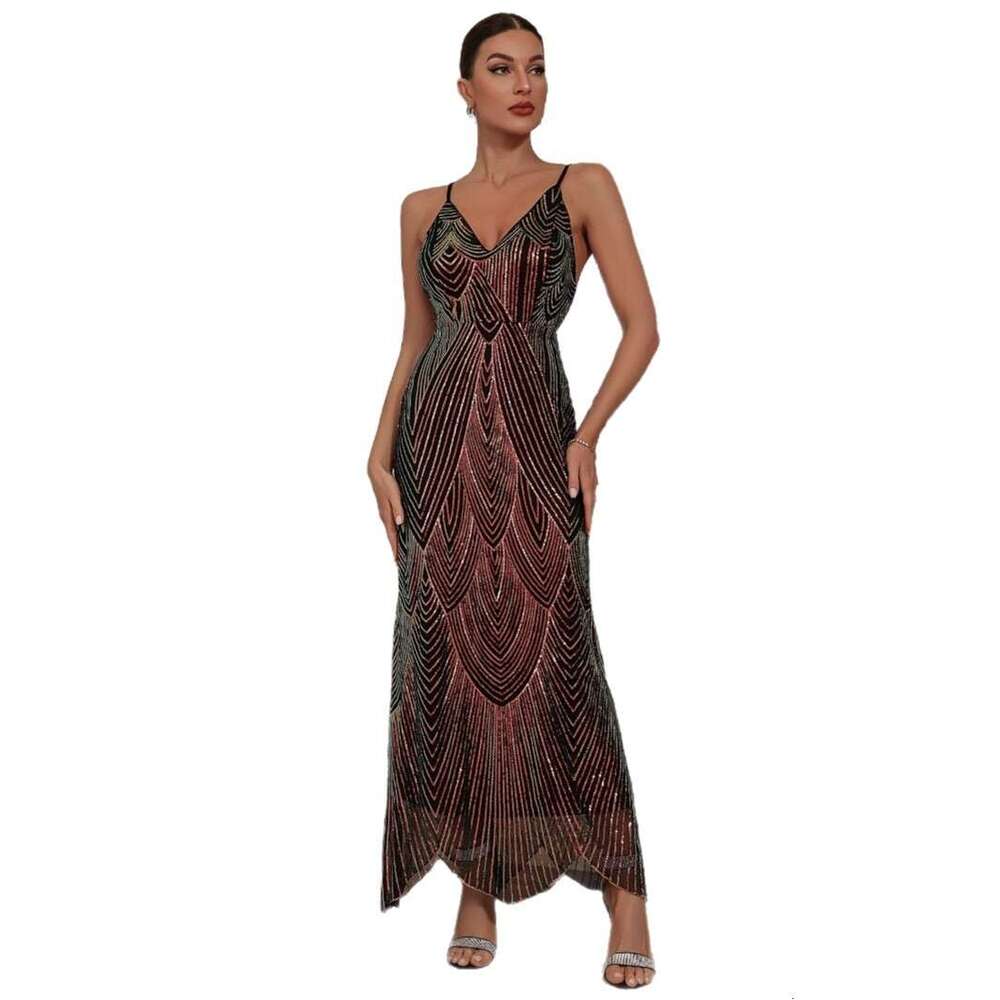 Maxi Dress Sexy Women S Deep V Neck Camisole Sequin Party Dress Long Skirt Formai Dress