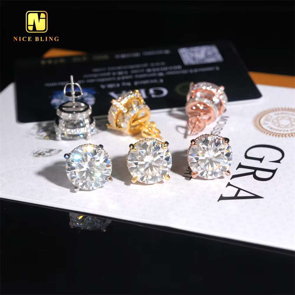 13mm Big Dia Stud Earring Round Brilliant Cut Hip Hop Jeweley Iced Out VVS Moissanite Sier Ear Studs for Men Women xs