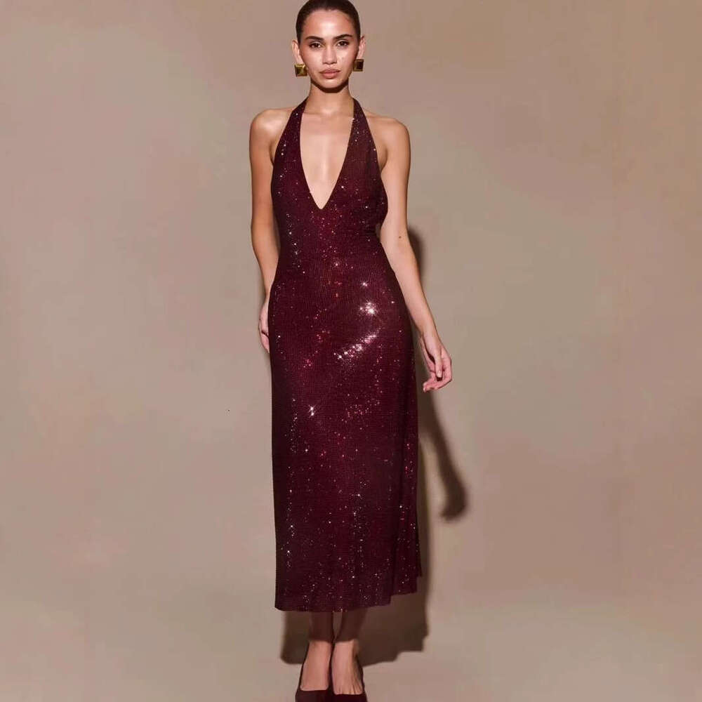 Maxi Dress Women S Fashion Sexy Deep V Neck Party Dance Sequin Suspender Short Skirt Dress KQ