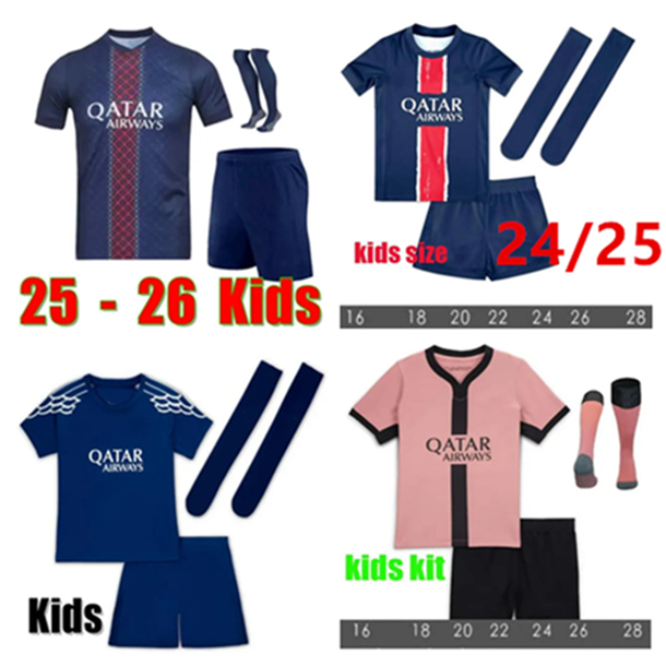 Baby Kids 2025 2026 Paris soccer jerseys MBAPPE N.Mendes M.ASENSIO Lee Kang In Maillots football shirt 25 26 Paris kids kit with socks uniform enfants maillot de foot