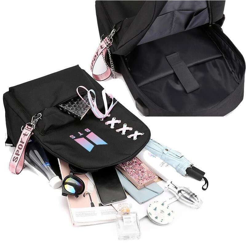 College Students Fashion Trend Travel Backpack USB Charging Laptop Bagpack Black School Bags for Teenager