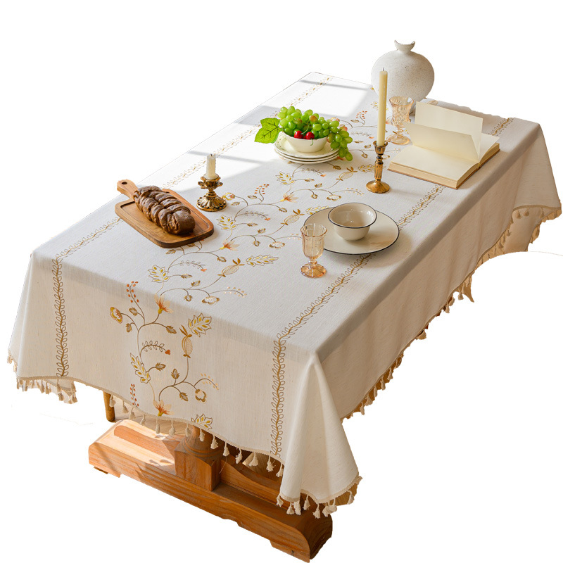 D99 new three-dimensional embroidered tablecloth American light luxury high-end rectangular tablecloth retro atmosphere desk coffee table