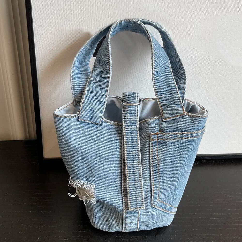 Street Fashion Denim Tote Solid Color Handle Handbag Casual Shoulder Bag Date Party Shopping for Women