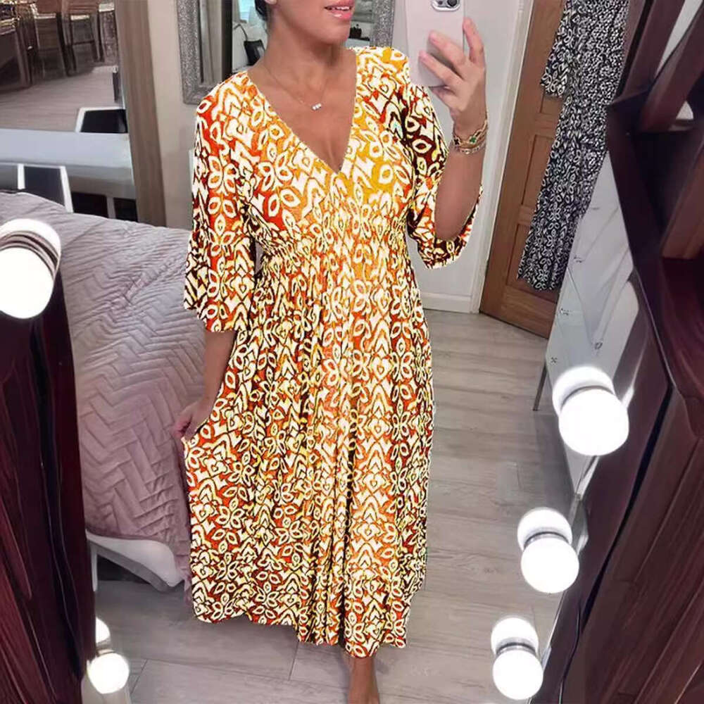 Maxi Dress Four Sided Bounce New Plus Size Super Fairy V Neck Floral Dress With Printed Loose And Versatile Long Skirt Formai Dress