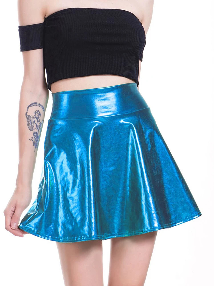 CUHAKCI Skater Pleated Skirt High Waist Women Party Casual Mini Gold Female Silver Black Clubwear Dance 250515