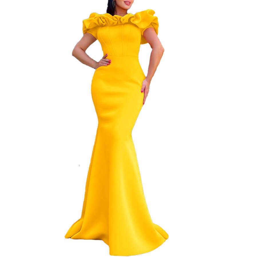Maxi Dress C Fashion Women S Summer Solid One Line Neck Fishtail Long Evening Dress KQ