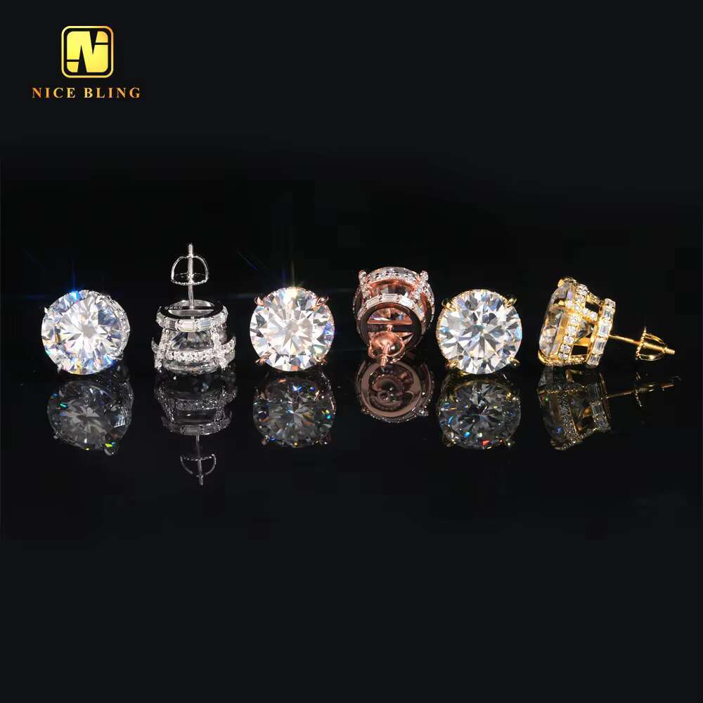 13mm Big Dia Stud Earring Round Brilliant Cut Hip Hop Jeweley Iced Out VVS Moissanite Sier Ear Studs for Men Women xs