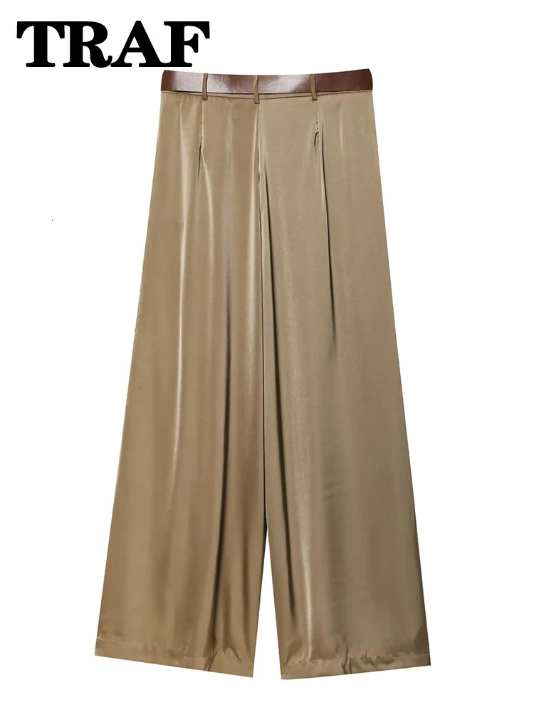 TRAF womens straight pants high waistband pockets office 2025 simple style streetwear casual Trouser 250506