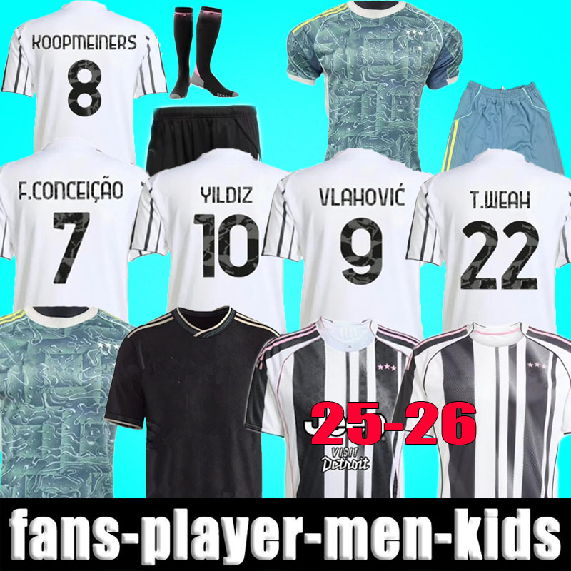 24 25 26 juve Soccer Jerseys VLAHOVIC Yildiz McKENNIE BREMER Douglas Luiz Maglia 2025 2026 Thuram Kalulu Gatti Cambiaso Danilo Juventusfans player Kits Mens Kids