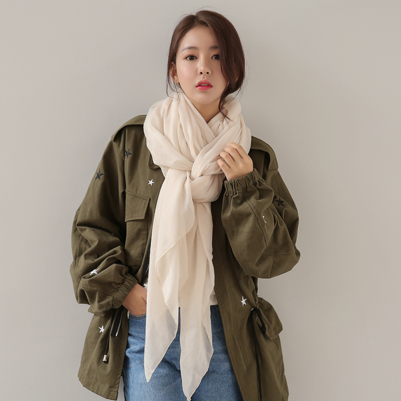K754 Spring and autumn oversized cotton and linen scarf solid color ethnic style seaside vacation sunscreen shawl beach towel silk scarf women