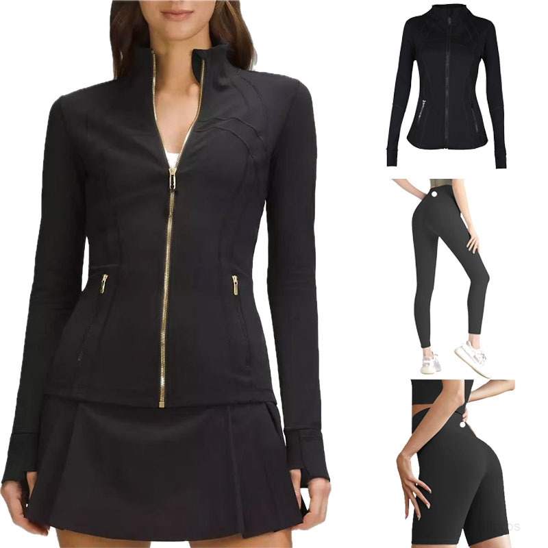 2025 Yoga Gold Zipper Jacket Pants Shorts Women Workout Sport Coat Fitness Jacket Activewear Solid Sweatshirt Sportwear leggings Jackets