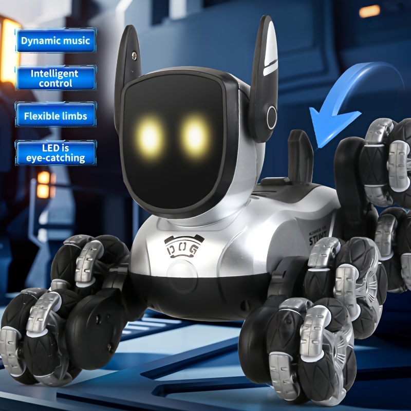 Rechargeable robot dog, interactive intelligent robot dog, remote-controlled stunt robot toy with remote control, music, realistic movements , electro