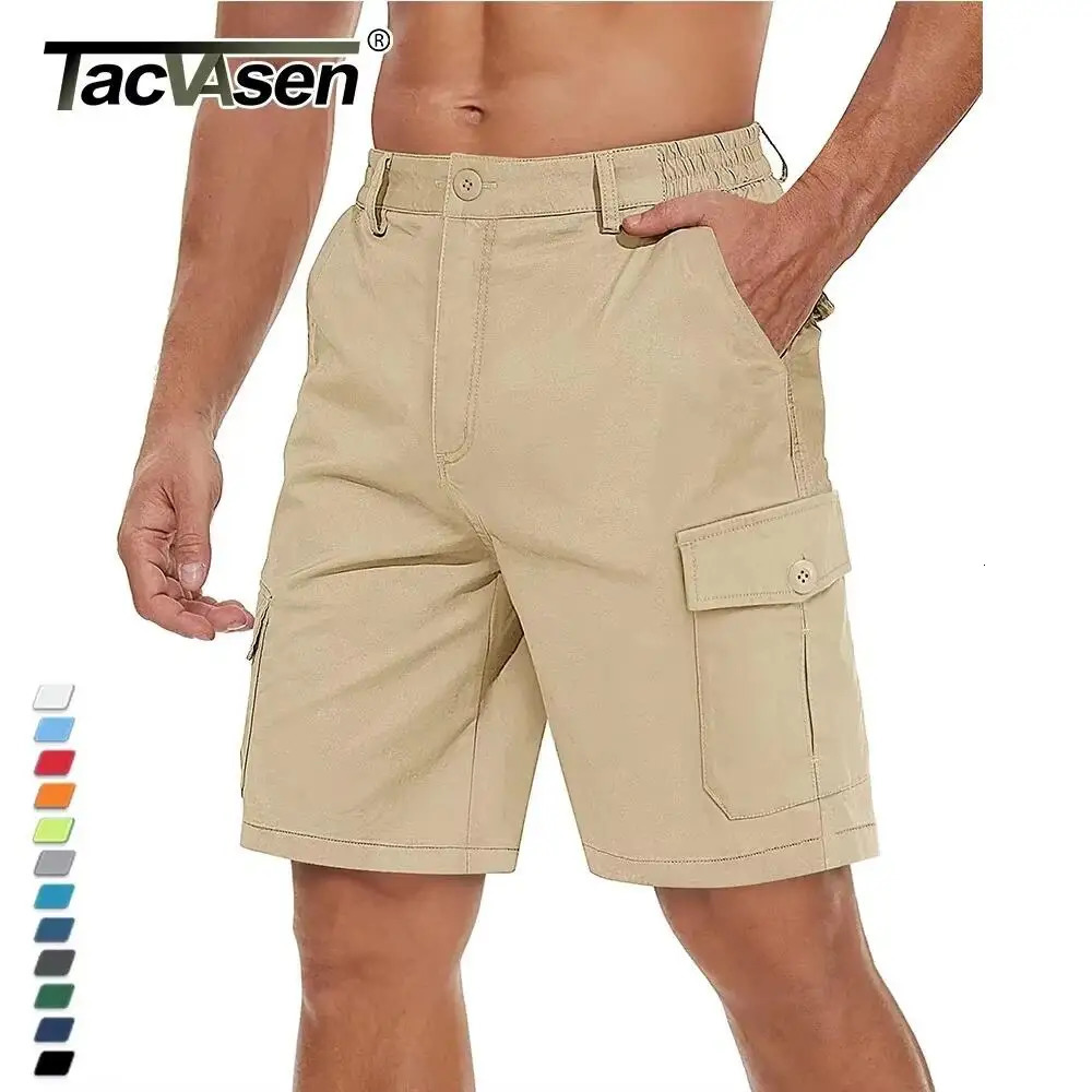 TACVASEN Summer Breathable Cotton Cargo Shorts Mens Casual Multi-pockets Twill Work Shorts Hiking Camping Short Pants Outdoor 250517