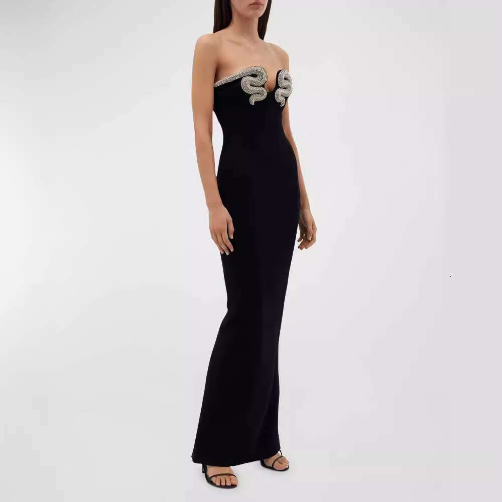 Maxi Dress New Bandage Skirt Snake Shaped Water Diamond Bra Banquet Party Dress KQ