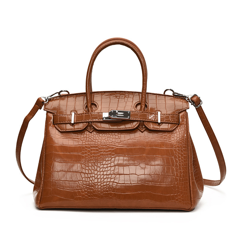New trendy European and American retro fashion bags, crocodile print large-capacity Kelly bags, casual and versatile, popular online celebrity handbag
