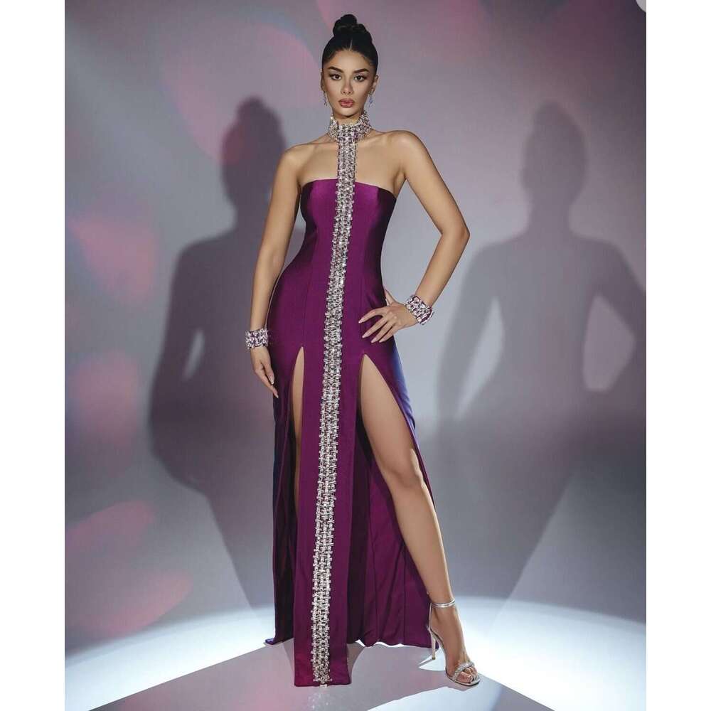 Maxi Dress INS Bandage Strapless Diamond Chain Suspender Bracelet Three Piece Set Dress Formai Dress