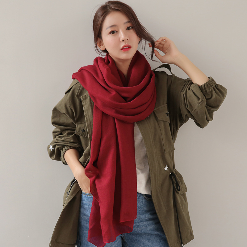 K754 Spring and autumn oversized cotton and linen scarf solid color ethnic style seaside vacation sunscreen shawl beach towel silk scarf women