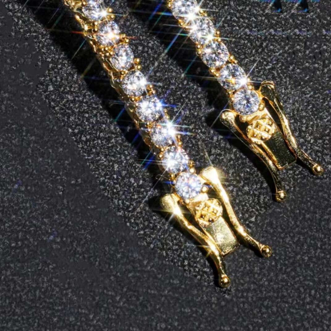 925 Silver 5A Cubic Zirconia Affordable 3mm 4mm 5mm Tennis Chain Necklace Bracelet 18k Gold Plated Necklace Hip Hop Rock