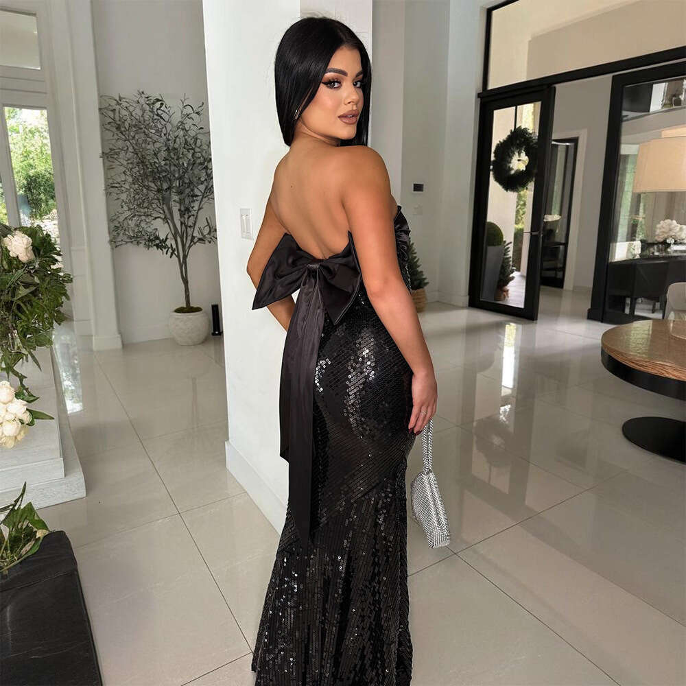Maxi Dress Wind Women S Sexy And Fashionable Strapless Backless Patchwork Sequined Fish Tail Formal Dress Formai Dress