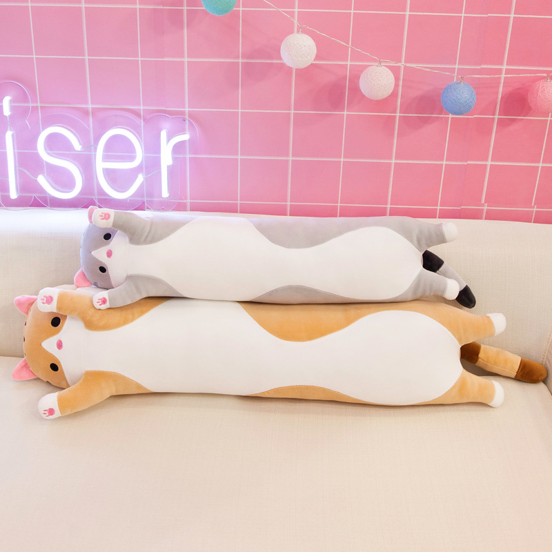 Long Cat Pillow Plush Toy Cute Prone Cat Doll Bed Cloth Doll Large Cushion Female