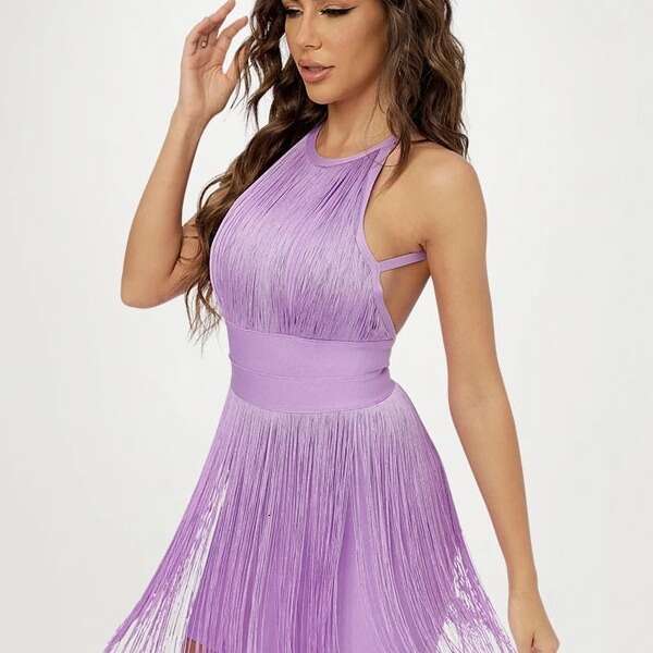 Maxi Dress Bandage Skirt Hanging Neck Tassel Summer Wear Design Sensation Slim Women S Short Dress KQ