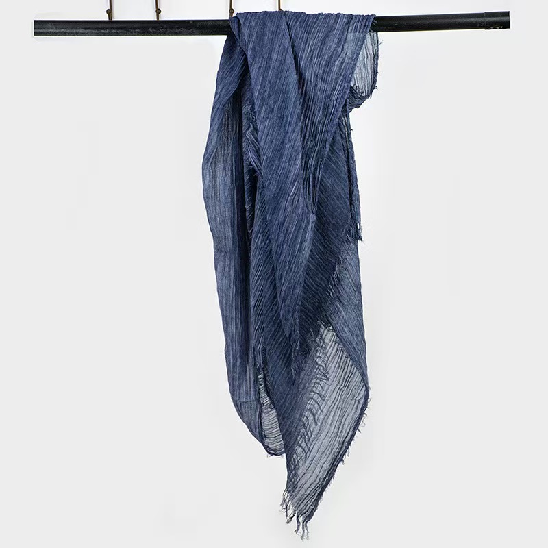 T741 cotton and linen scarf women's spring and autumn thin literary style retro pleated men's scarf long solid color shawl