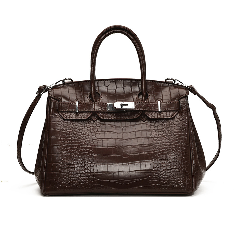 New trendy European and American retro fashion bags, crocodile print large-capacity Kelly bags, casual and versatile, popular online celebrity handbag