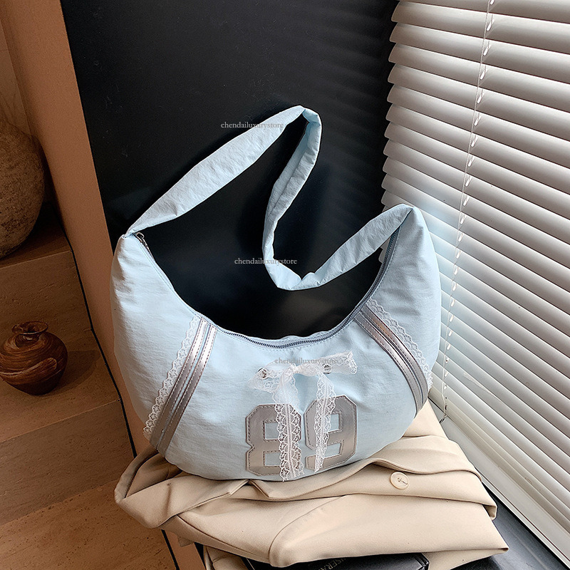 Free Delivery Designer Bag Women's Shoulder Crossbody Bag Fashionable Lace Bow Casual Student Cloth Bag Simple And Versatile Crescent Bag Handbag