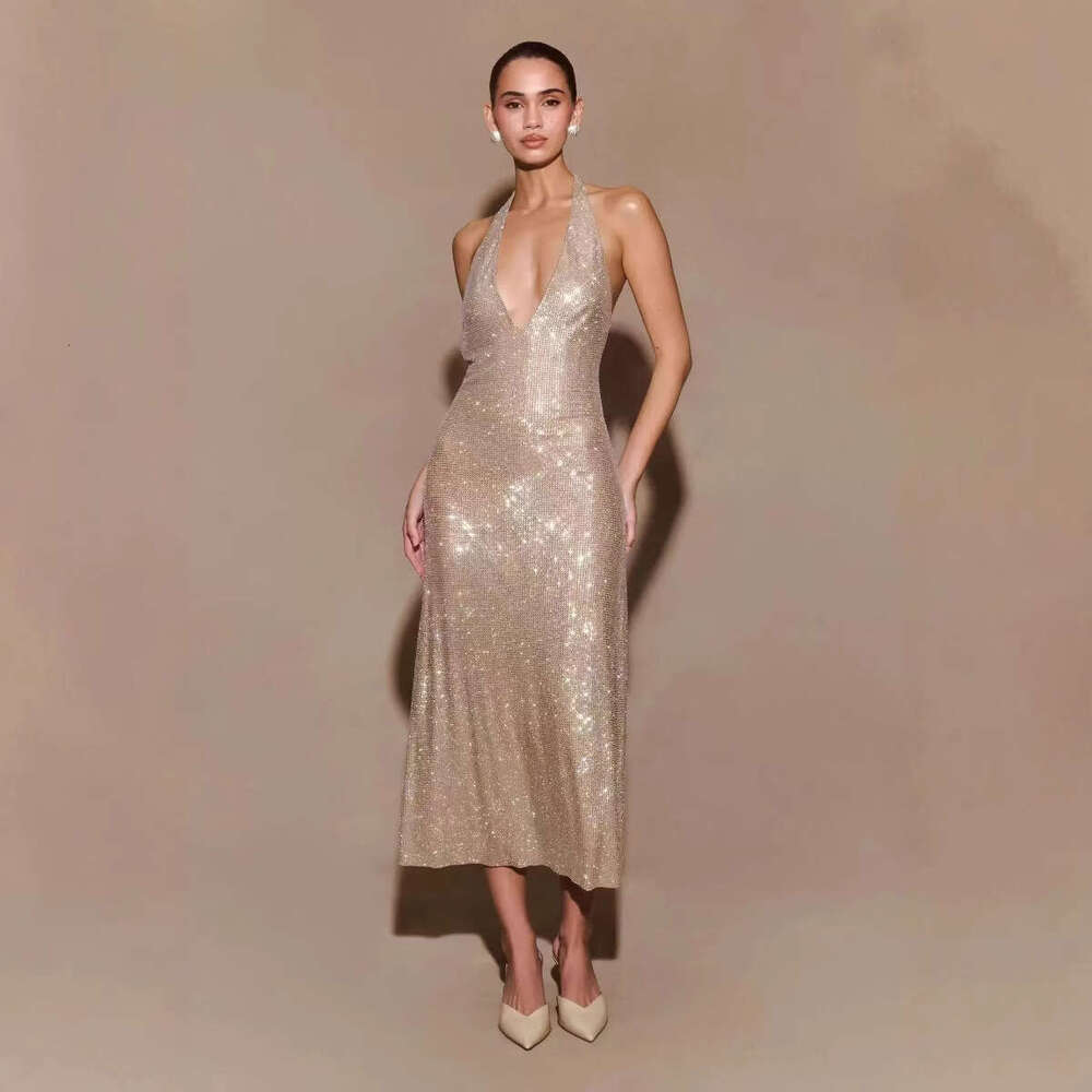 Maxi Dress Women S Fashion Sexy Deep V Neck Party Dance Sequin Suspender Short Skirt Dress KQ