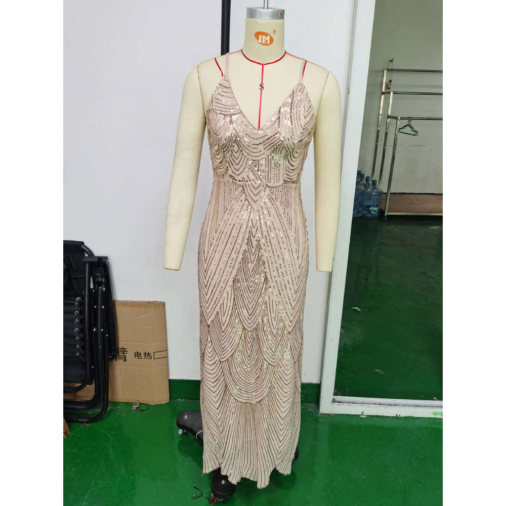 Maxi Dress Sexy Women S Deep V Neck Camisole Sequin Party Dress Long Skirt Formai Dress