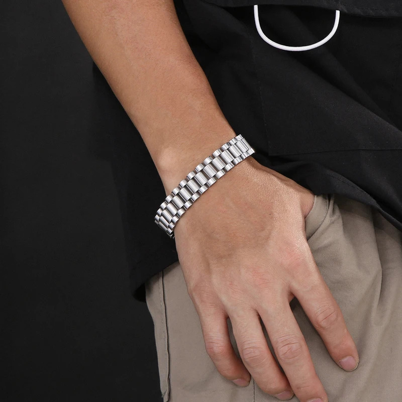 Gold Color Steel Strap Bracelet Wristband Woman Men Jewelry Bracelets Bangles Gift for Him 250517