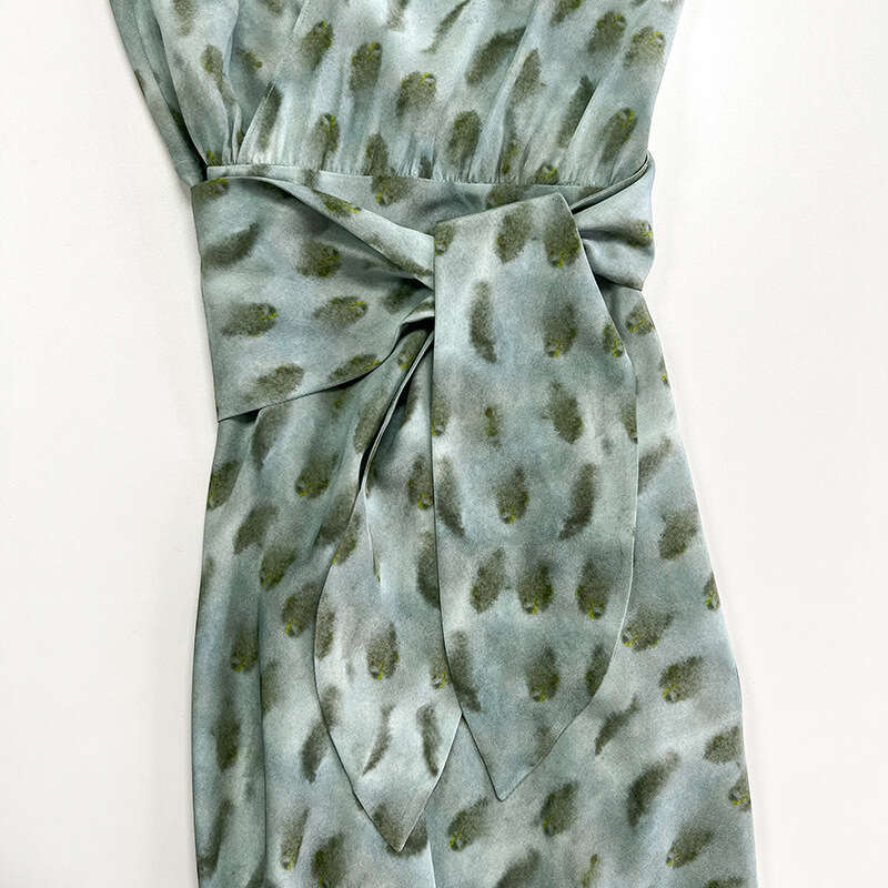 Maxi Dress Spanish Exotic Atmosphere Peacock Blue Printed Silk Wrapped Long Skirt With V Neck And High Height Lace Up Dress Formai Dress