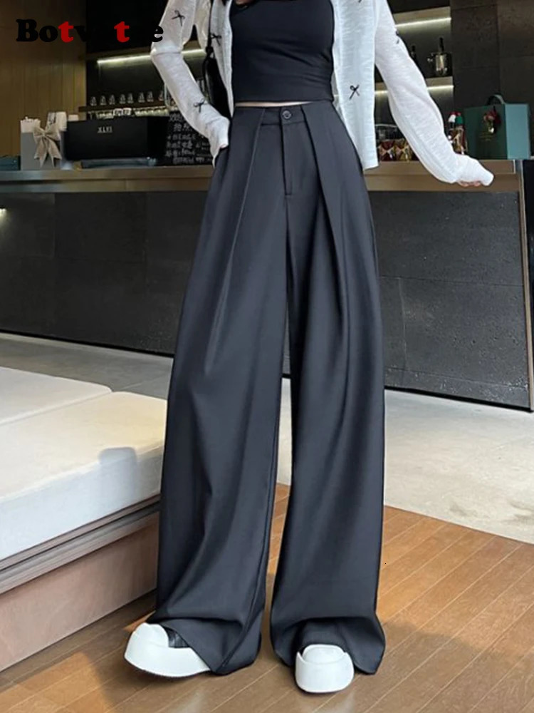 Botvotee womens white suit pants elegant office front pleated dress fashionable wide leg straight black formal mens style 250506