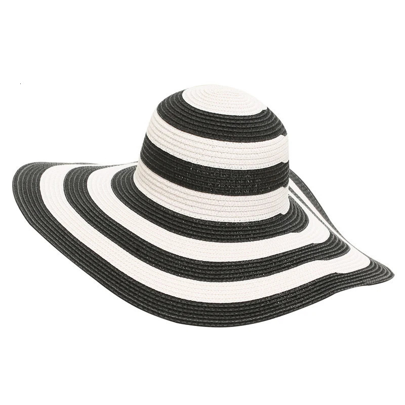 Oversize Large brim sunshade sunscreen Sun Hat Women summer seaside vacation beach striped straw hat sun helmet Cap 250513