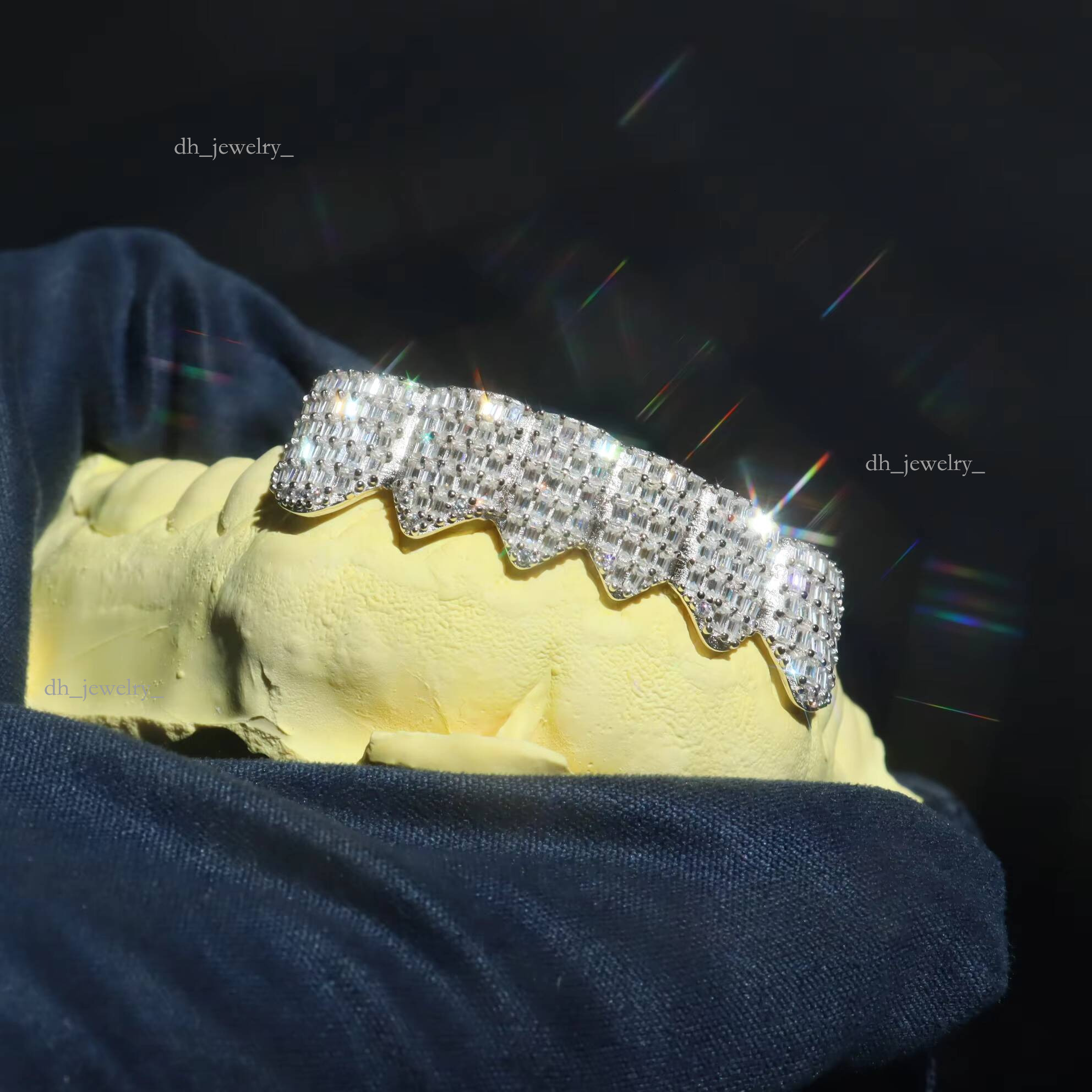 Hip Hop Baguette on 8 Mens Sterling Sier VVS Custom Moissanite Grillz