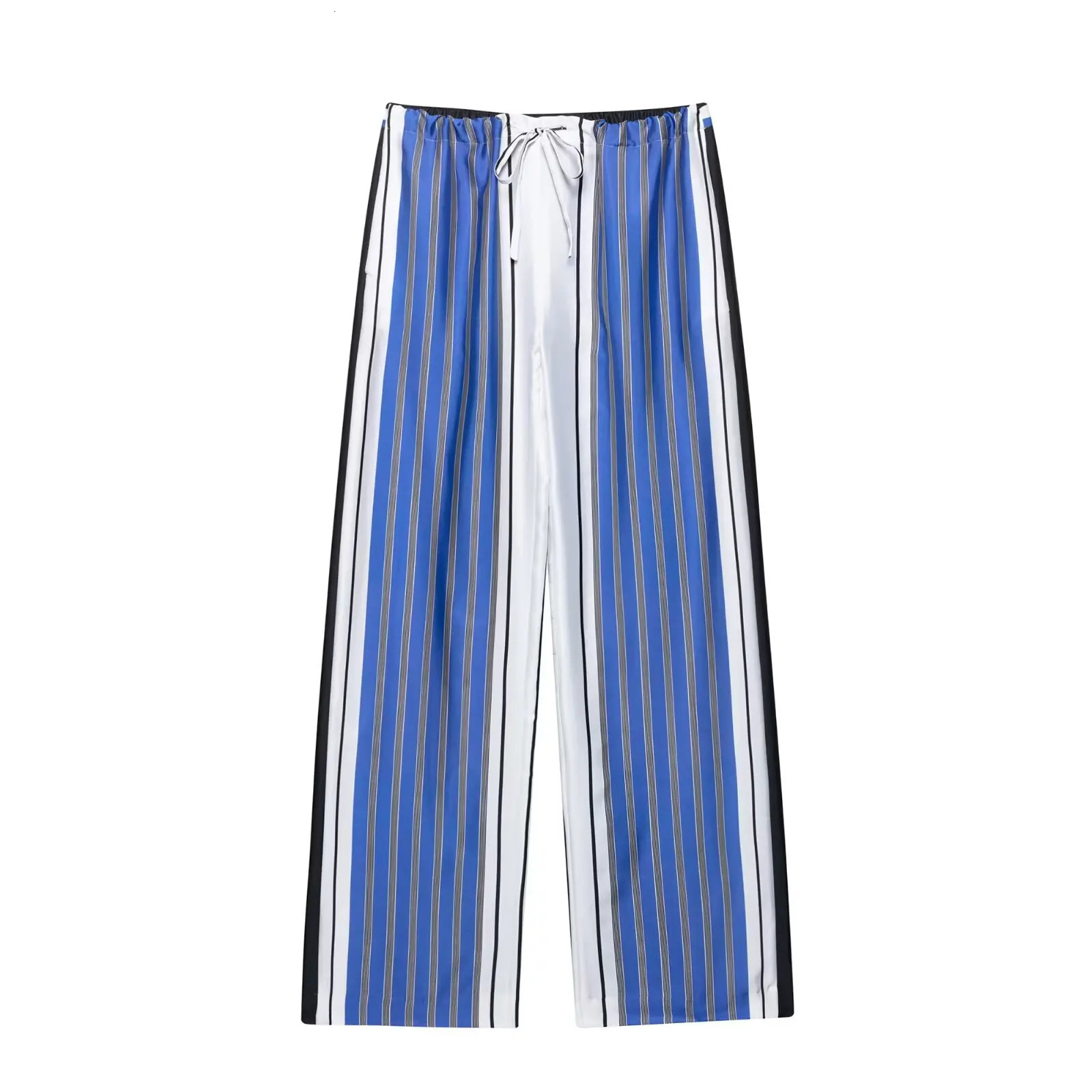 ZEVITY 2025 Women Fashion Color Matching Striped Print Elastic Waist Straight Pants Female Summer Long Trouser P9101 250506