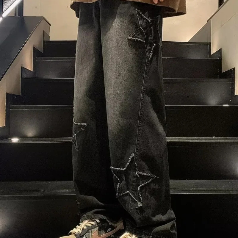 Mens Straight Leg Denim Jeans High Waist Wide Leg Pants Autumn Winter Loose American Style High Street Vibe Hip Hop Trousers 250517
