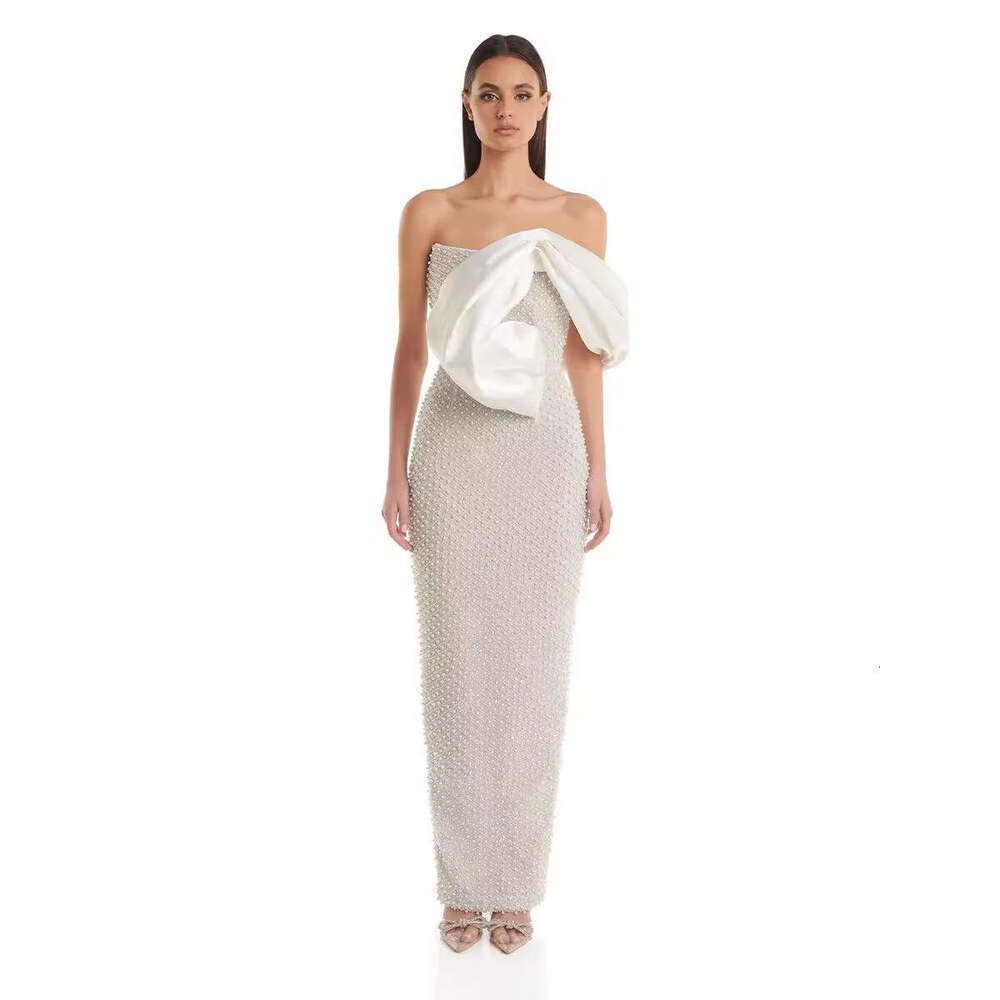 Maxi Dress Summer New Fashionable And Sexy Strapless Long Dress With Pearl Decoration Exuding A Socialite Style Formai Dress