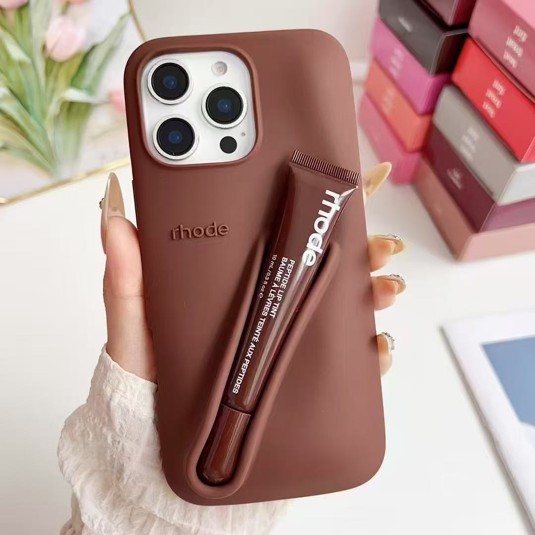 2025 rhode phone case Lipstick Case Apple iphone 16 pro max cases Lip Gloss Lipstick Lip Balm 3D Make-Up Silicone Phone Case for iPhone 15 14 13 Holde