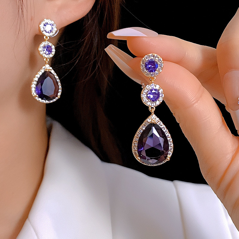Korean Sparkling Dangle Earrings Luxury Jewelry 925 Sterling Silver 18K Gold Fill Pear Multi Color 5A Zircon CZ Diamond Gemstones Party Women Wedding 