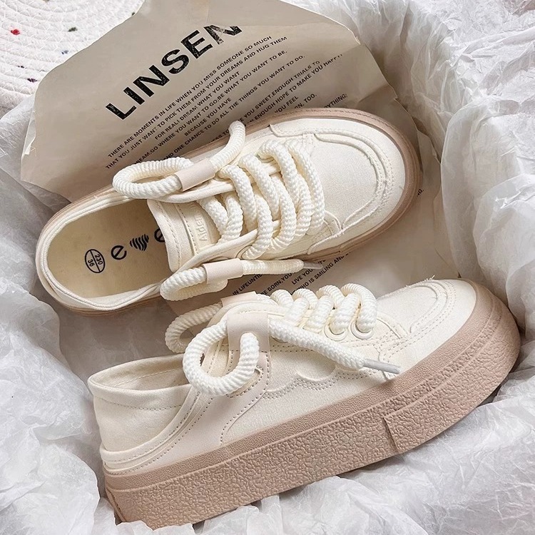 Thick soled canvas white women's new Korean style height increasing multifunctional shoes designer casual sports shoes