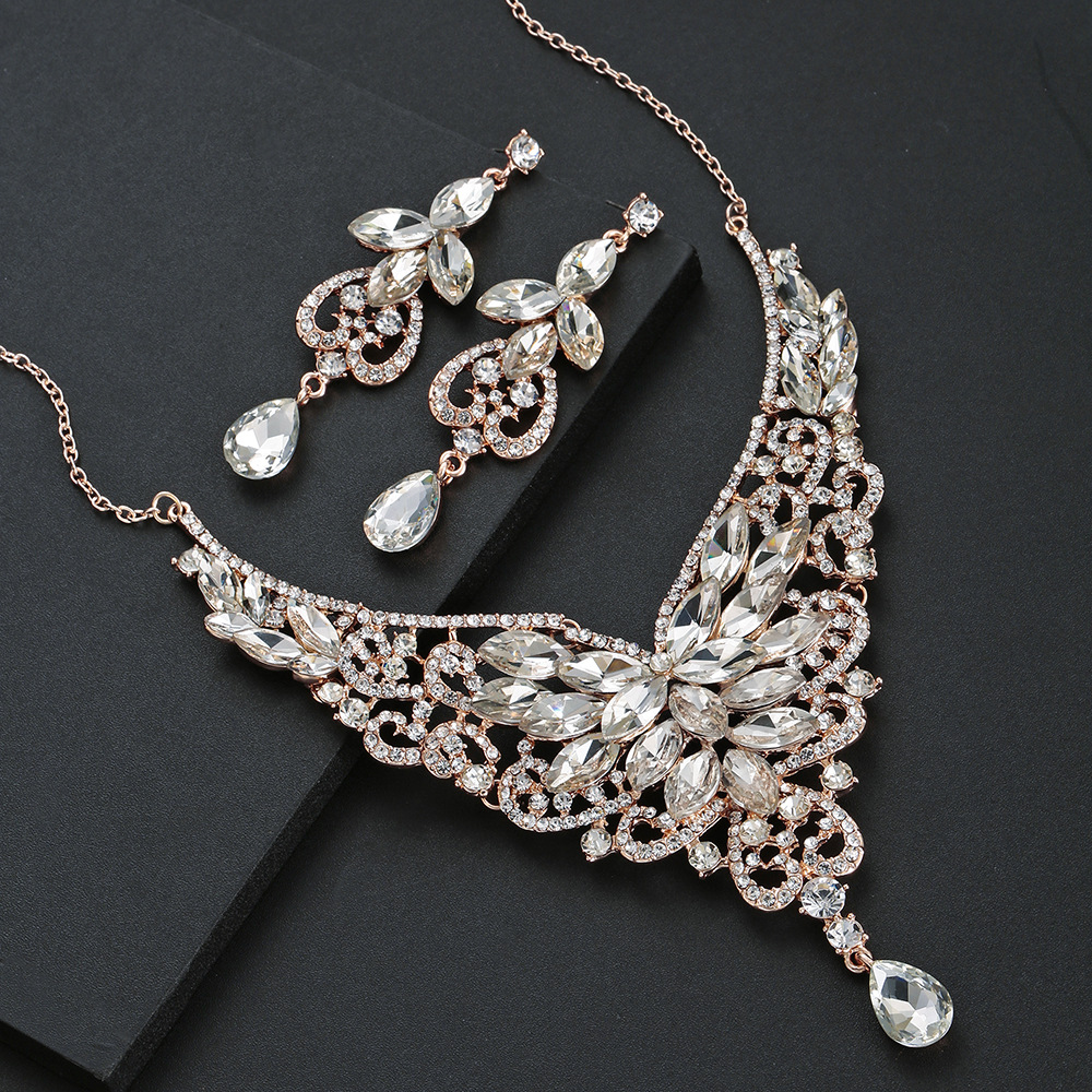 Trendy Red Crystal Jewelry Set Necklace Earrings Ins Style Fashion Statement Rhinestone Accessories for Women