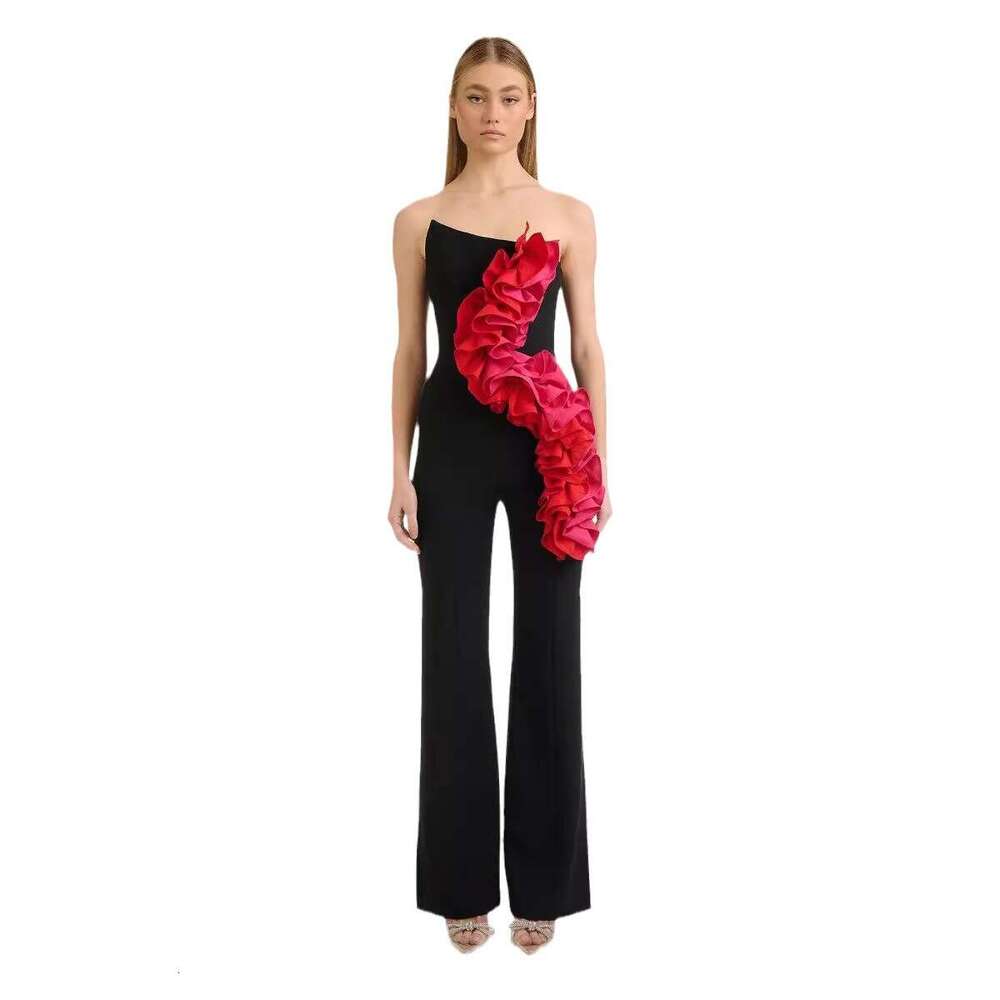 Maxi Dress New Bandage Fashion Strapless Red Decal Wide Leg Jumpsuit Formai Dress