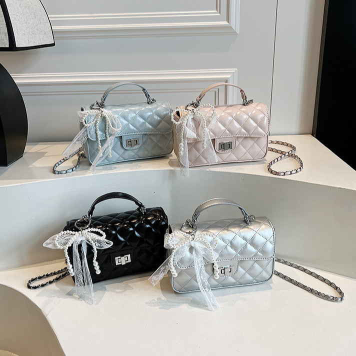 2025 Free Shipping Designer Women's Handbag French Diamond Mesh Chain Shoulder Crossbody Bag Summer New Fashion Small Square Bag Versatile Phone 