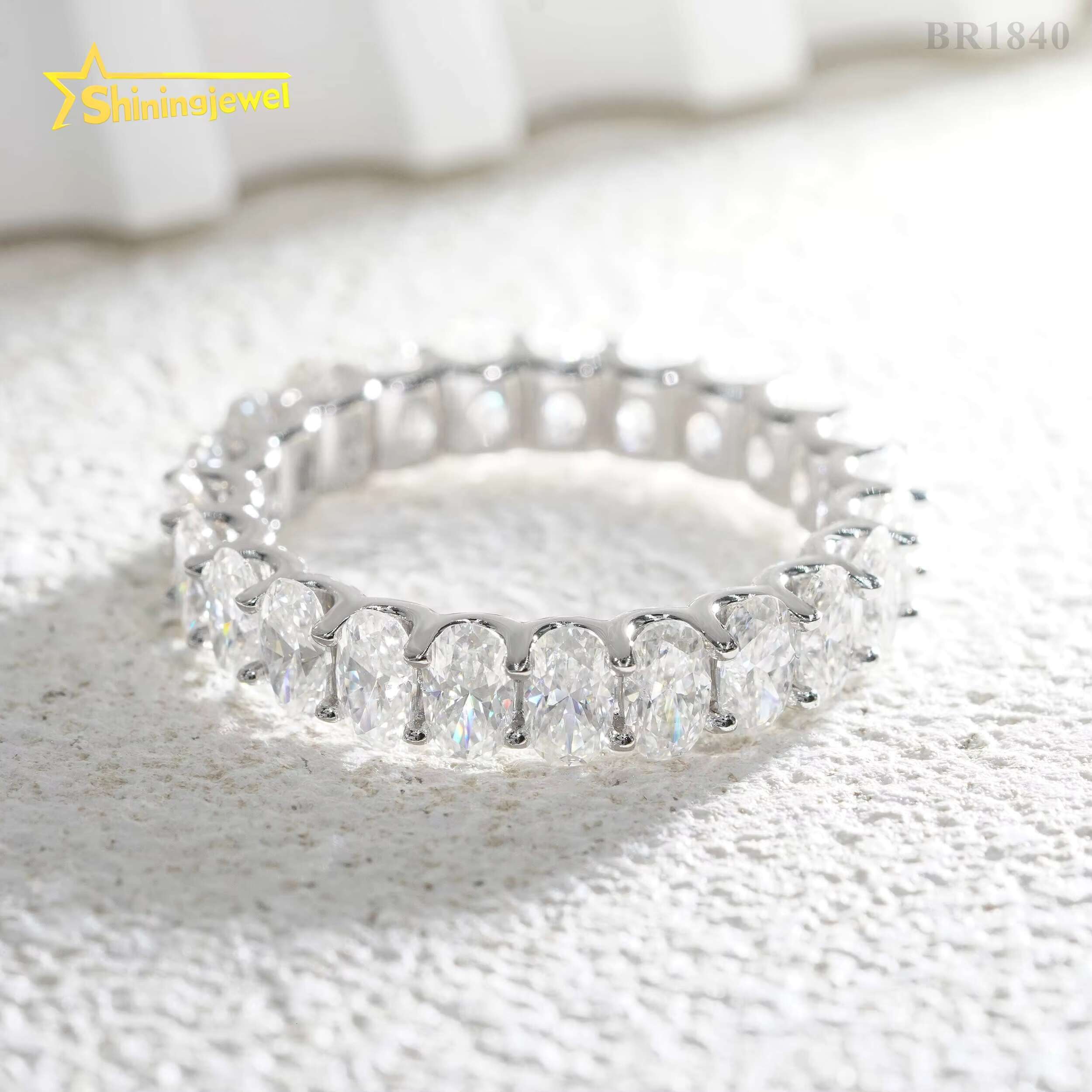 Wholesale 3*5MM 4*6MM Gold Plated 925 Sterling Silver Fine Jewelry Iced Out Diamond Oval Moissanite Hip Hop Eternity Band Ring