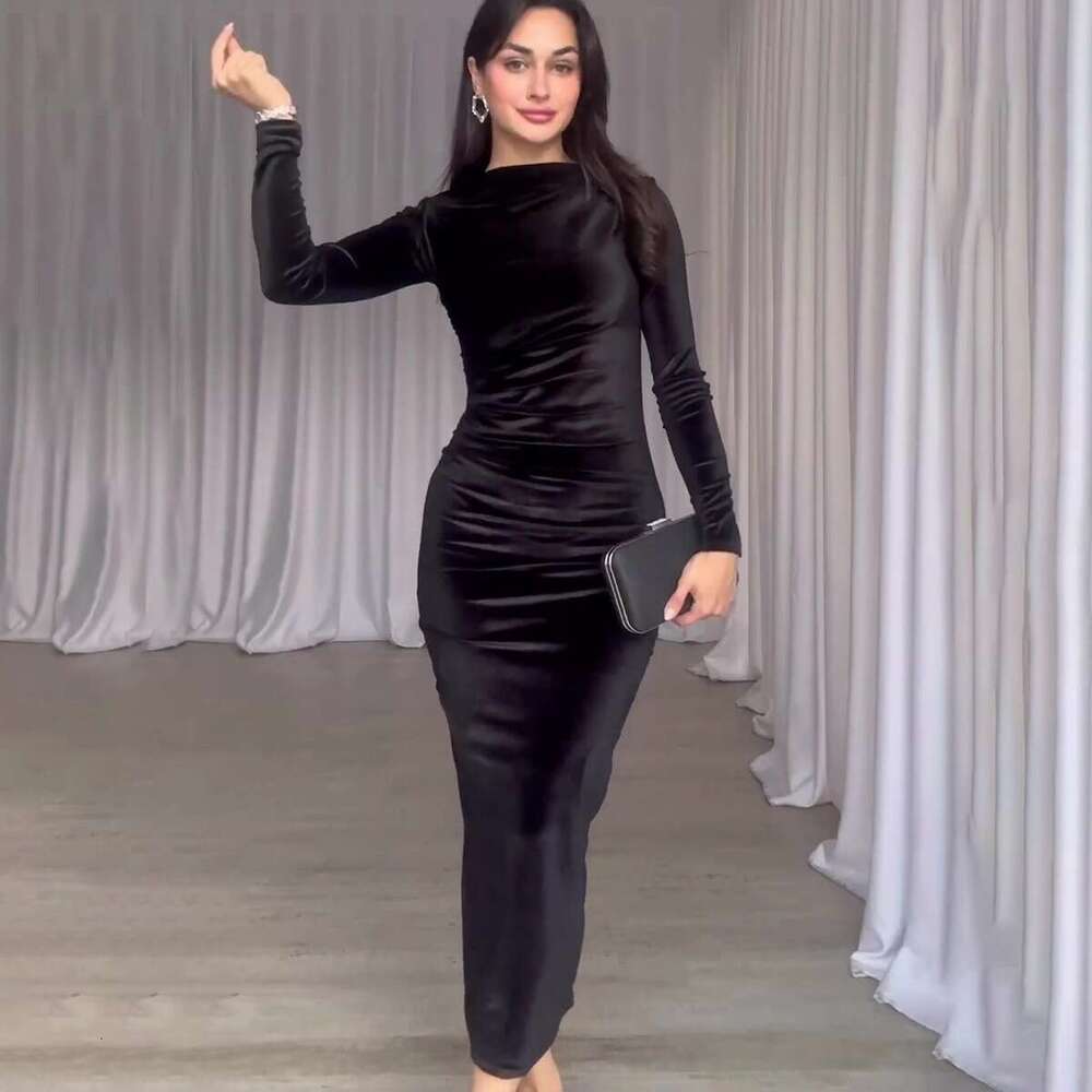 Maxi Dress Noble Velvet Slim Fit Sexy Waist Irregular Long Dress For Women KQ