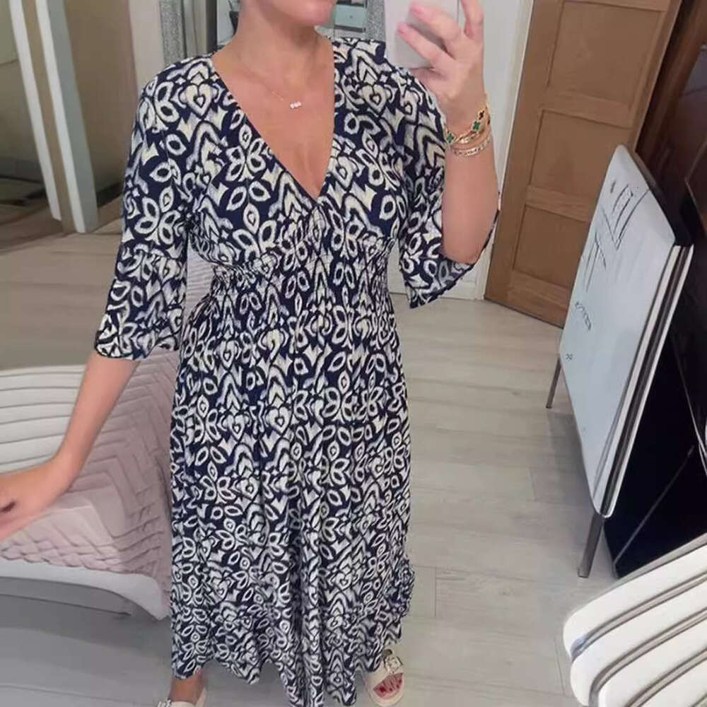 Maxi Dress New Oversized Super Fairy V Neck Floral Vacation Beach Dress Loose Long Skirt KQ