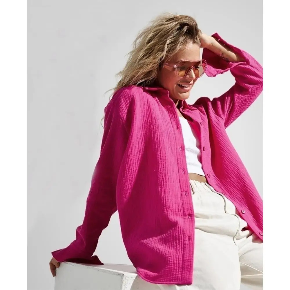 Muslin 100 Cotton Shirt Causal Soild Loose Womens Tops Button Clothing Long Sleeve Elegant Shirts And Blouses Festival Gifts 250516Z